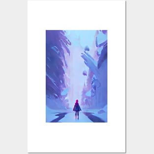 Anime Girl Snowy Broken Ice Christmas Landscape Posters and Art